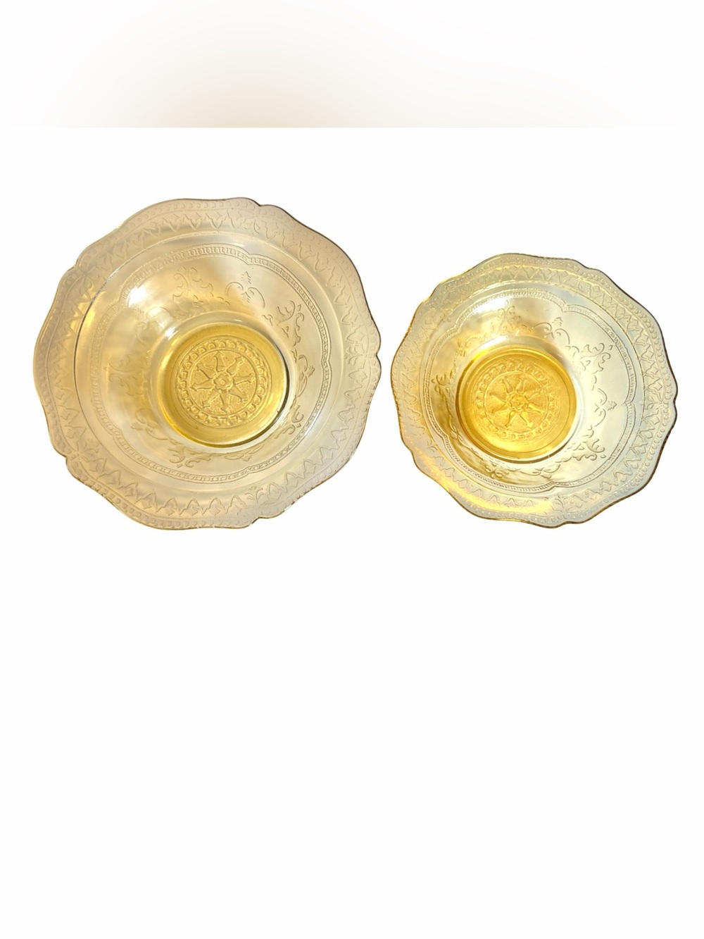 Vintage Federal Depression Glass Patrician Amber Yellow Bowl Set 5.5” & 6”